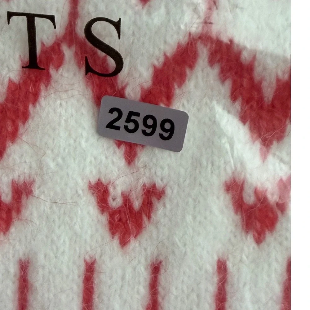 Talbots Fair Isle Heart Knit Scarf Womens Ivory Red Wool Blend Nordic Fisherman